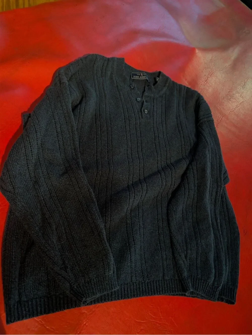 John Ashford Men's XL Black Cotton Knit Pullover Sweater